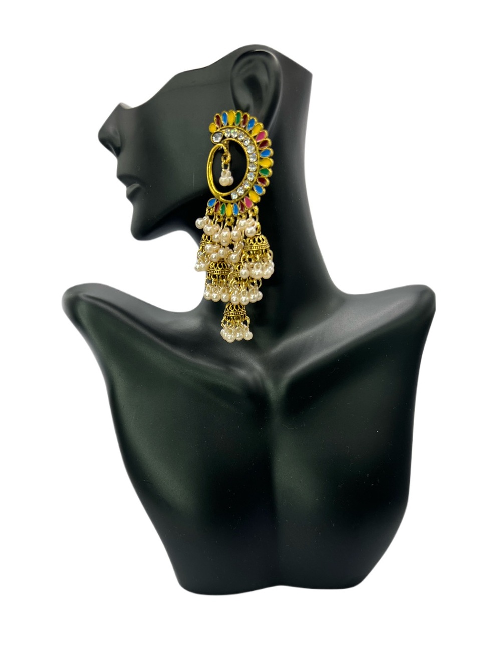 Multicolor Gold-Tone Jhumka Drop Earrings with Pearls - Women Jewelry